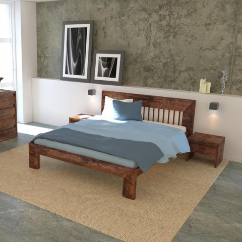 Łóżko KIRUNA EKODOM drewniane : Rozmiar - 100x200, Kolor wybarwienia - Ciemny Orzech, Szuflada - 1/2 długości łóżka