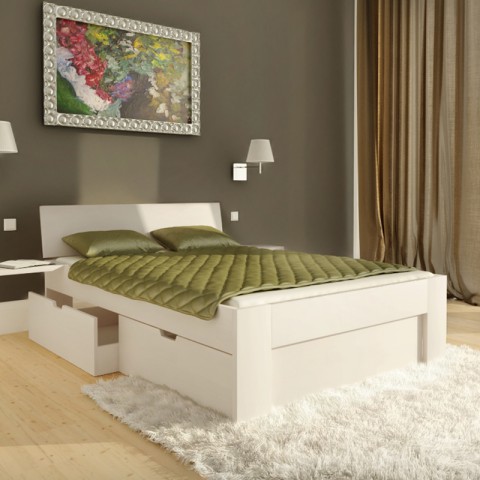 Łóżko OLE TARTAK MEBLE drewniane : Rozmiar - 140x200, Wybarwienie - Buk, Szuflada - Tak