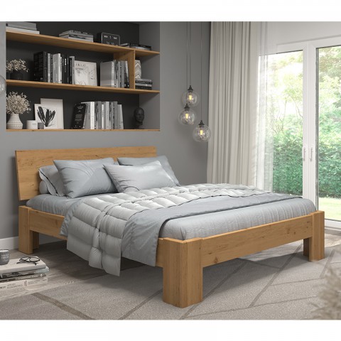 Łóżko BERGAMO EKODOM drewniane : Rozmiar - 200x200, Kolor wybarwienia - Olcha naturalna, Szuflada - Brak